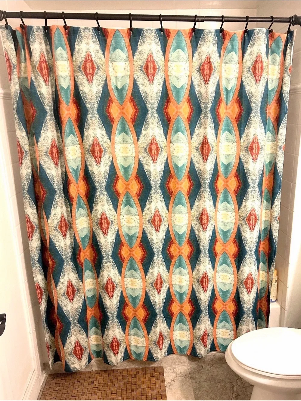 Opalhouse Jungalow Geometric Shower Curtain Cotton  Teal Beige Orange 72X72